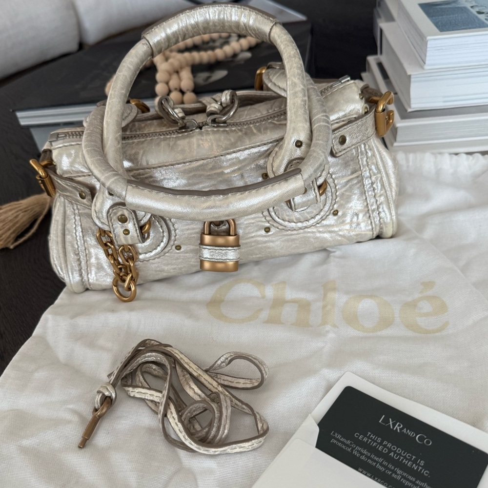 CHLOE Paddington Metallic Silver Leather Top-Handle all inclusive authentic card - Picture 7 of 16